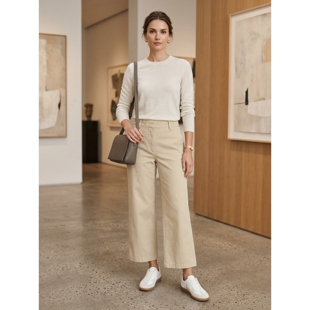 TWP Beige Wide Leg High Rise Stretch Crop Trousers Pants 4 Tailored Quiet Luxury
